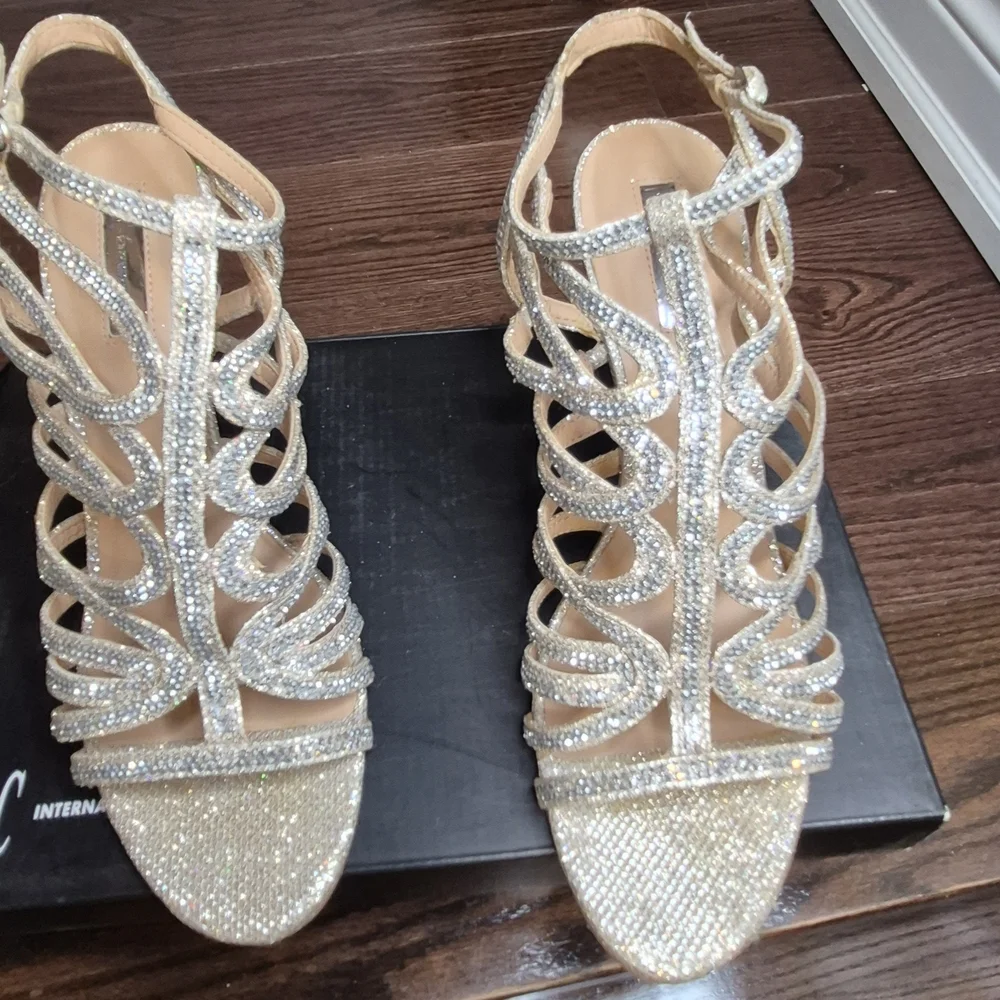 INC International Concepts Women's Silver Strappy Heels - Picture 2 of 13